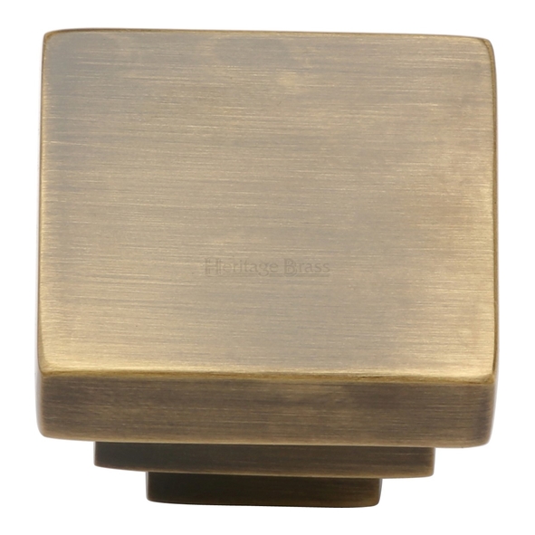 C3672 32-AT • 32 x 17 x 25mm • Antique Brass • Heritage Brass Square Stepped Cabinet Knob